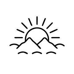 Obraz premium Sunrise over mountains with rays shining above in natural outline style 