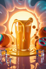 Refreshing Citrus Splash with Orange Juice and Vibrant Oranges Against a Sunny Backdrop