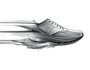 Dynamic Running Shoe Outline with Motion Streaks, Top-Down Angle