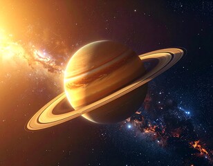 Saturn in space, dramatic lighting