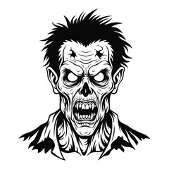 Vector art of zombie face with open mouth