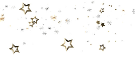 Sparkling gold stars and snowflakes on white. Perfect for holidays, celebration, and winter designs.