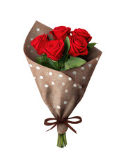 Wrapped Red Rose Bouquet on Transparent Background