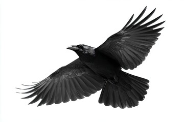 Obraz premium Black Crow Flying in White Sky
