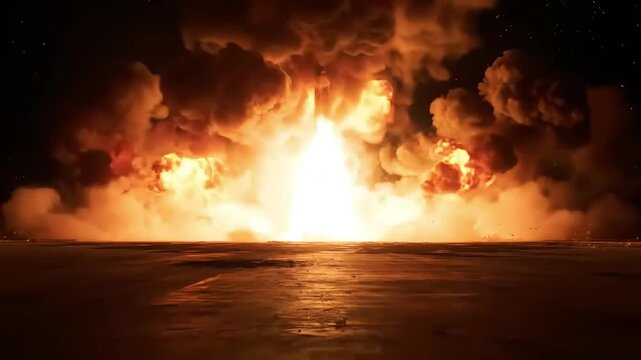 Massive Fiery Explosion Erupts with Intense Flames and Smoke.