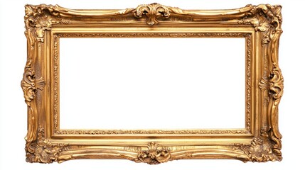 Ornate gold baroque frame isolated on white background