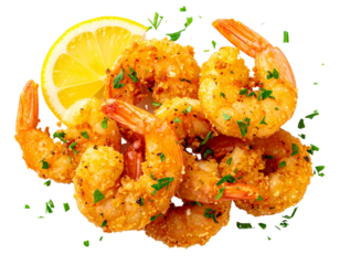Ultra HD 8K PNG of crispy butter prawns with garlic seasoning, sprinkled with fresh h 396541