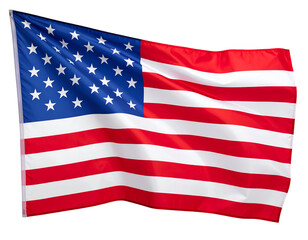 A vibrant flag with stars and stripes waving gracefully in the wind, symbolizing unity and patriotism.
