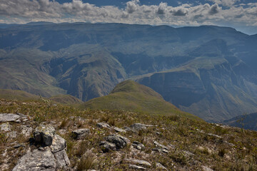 Mirador of Huanca Urco near Chachapoyas, the view stretches across dramatic canyons and a vast Andean landscape. A sweeping panorama where depth, silence, and grandeur merge, offering a glimpse into t