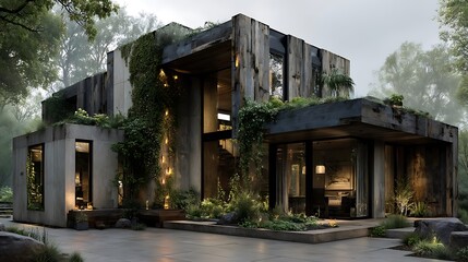 Luxury eco apartments in green urban setting high resolution image