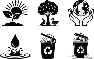 Fototapeta premium Six Vector art of collection of ecological icons representing sustainability and environmental care