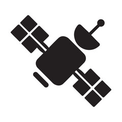 Black silhouette of satellite with solar panels and antenna