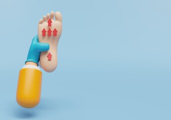 Foot with Arrows Indicating Reflexology Points with blue background