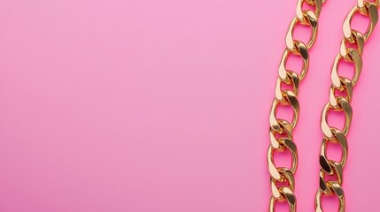 Shining gold chain resting on a bright pink background, showcasing luxury and modern fashion trends