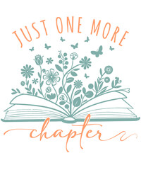 Open Book Illustration with Blooming Flowers and Butterflies and Reading Quote literature story