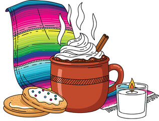 Cozy Mexican Hot Chocolate Scene with Festive Decor