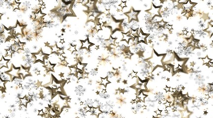 Elegant gold stars and snowflakes on white. Perfect for holiday designs, cards, and backgrounds.