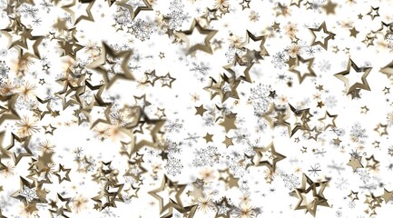 Sparkling gold stars and snowflakes on white. Perfect for holidays, celebrations, and winter designs.
