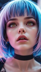 Fototapeta premium Elegant portrait of a woman with short blue hair