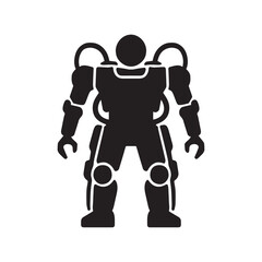 Stark black silhouette of futuristic powered exoskeleton suit robotic silhouette