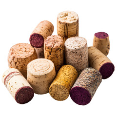 Various types of wine corks displayed together on a white surface in a natural light setting