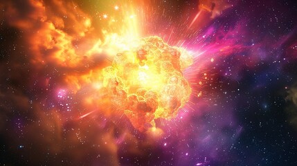 Fototapeta premium Colorful Bean Burst against Starry Sky, Radiant Life-Force Particles Eruption