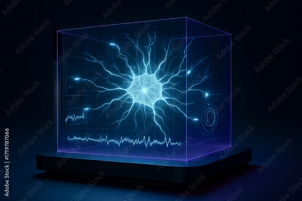 Aufkleber futuristic holographic neural interface illustration depicting neural network concept in high-tech s