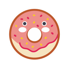 Vector art of cute donut with pink icing and colorful sprinkles, a delightful treat with a sweet and playful design