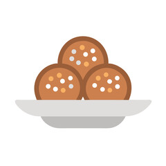 Vector art of three delicious laddu balls, a popular indian sweet, served on a plate, perfect for festive celebrations and desserts