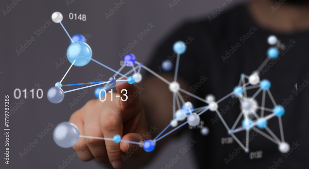 Poster abstract image of a hand interacting with a digital network. perfect for tech, innovation, and conne