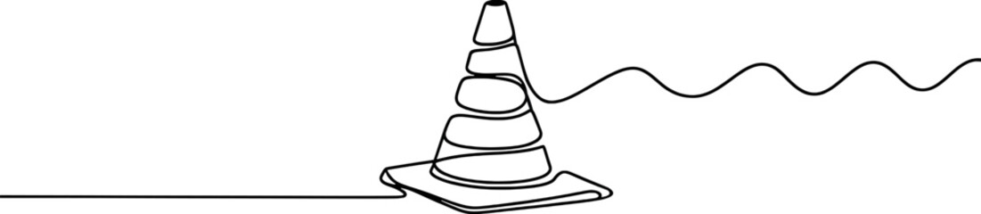Black and white line drawing of a traffic cone with a wavy line safety cone warning cone
