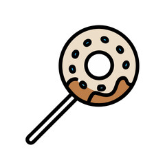 Vector art of a tasty donut on a stick, , perfect for a sweet treat or a fun snack, with chocolate sprinkles and a white glaze