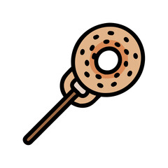 Vector art of delicious donut lollipop with brown glaze and sprinkles, a sweet treat for any occasion and a fun dessert