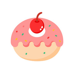 Vector art of delicious donut with pink glaze and cherry, a sweet treat for any occasion and a fun dessert for everyone