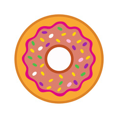 Vector art of a delicious strawberry donut with colorful sprinkles, a sweet treat for any occasion, perfect for a quick snack