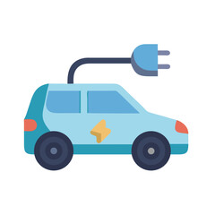 Vector art of electric car charging with plug, eco friendly vehicle and green energy, future of transportation and sustainability