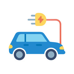 Vector art of electric car charging with plug, eco friendly vehicle and green energy, future of transportation and sustainability