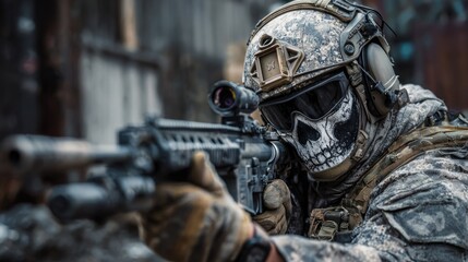 Military sniper focusing on target