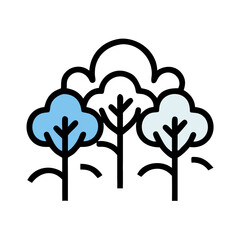 Vector art of stylized trees in a forest with a simple design, conveying a sense of nature and tranquility in a modern and minimalist style