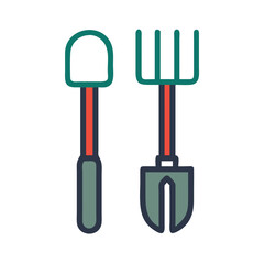 Illustration of a gardening trowel and fork, perfect for gardening, planting, and outdoor activities related designs