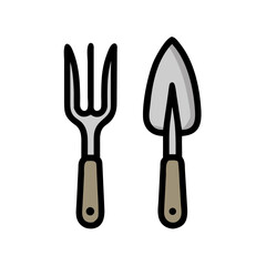 Illustration of a gardening trowel and fork, ideal for gardening, planting, and outdoor activities related designs