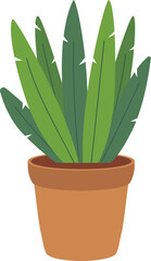 Cartoon Illustration of a Potted Plant with Long Green Leaves.