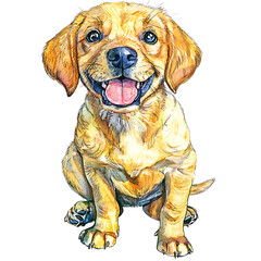 Playful and Adorable Golden Retriever Puppy Sitting with Happy Expression and Wagging Tail