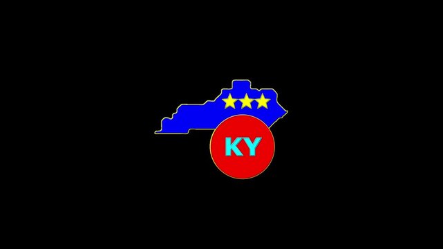 Kentucky USA States map circle in text KY emblem. 3 star lopping this video.
