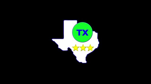 Texas is the second largest state in the United States. Texas United States map circle in text TX emblem. 3 star lopping this video.