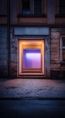 Fototapeta premium Empty store front at night with colored light