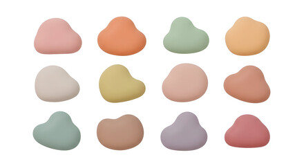 Collection of twelve soft pastel organically shaped blobs isolated on a transparent background image.