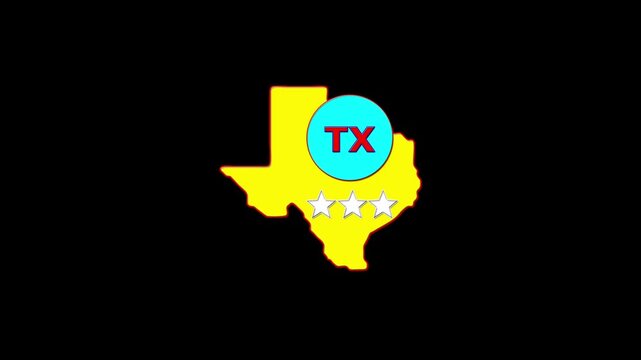 Texas is the second largest state in the United States. Texas United States map circle in text TX emblem. 3 star lopping this video.