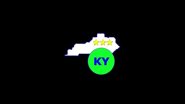 Kentucky USA States map circle in text KY emblem. 3 star lopping this video.