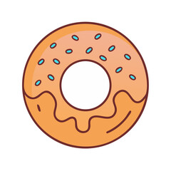Vector art of delicious donut with orange icing and blue sprinkles, a sweet treat for any time of day, a perfect snack or dessert